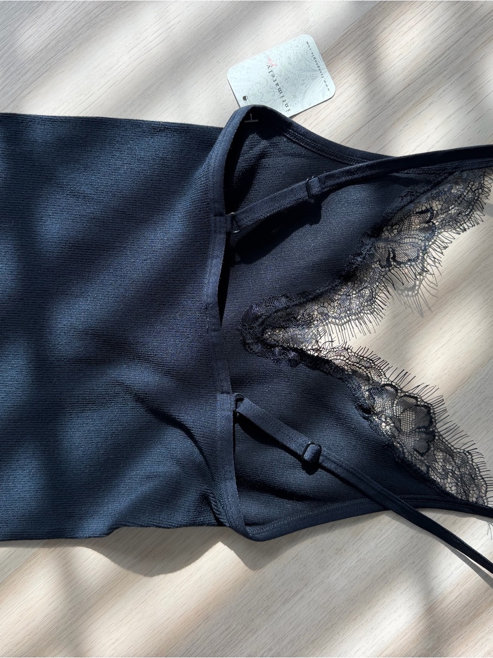 Free People Intimately Lace Trim Cami XS/S Black Ribbed Eyelash V-Neck Tank NWT - Picture 8 of 10